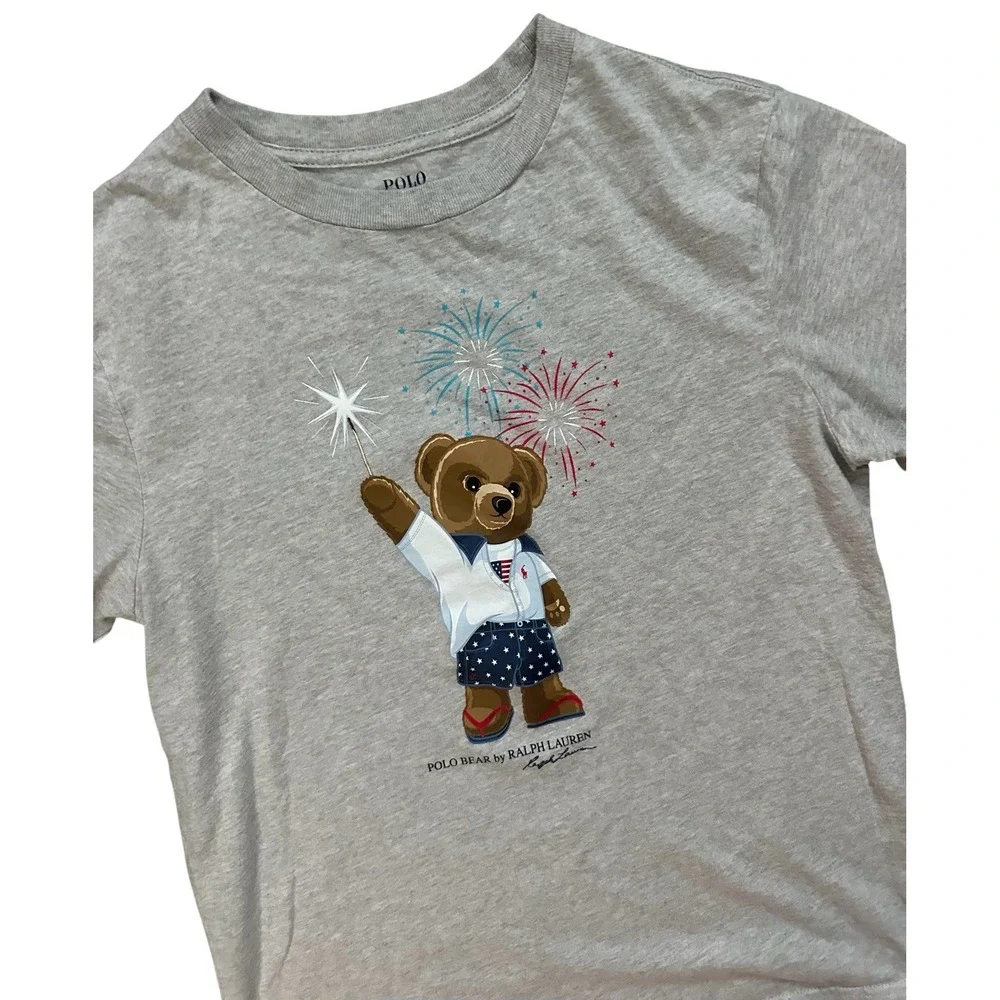Ralph Lauren Polo Bear Holding‎ Sparkler Wearing Red White and Blue Shirt Kids L